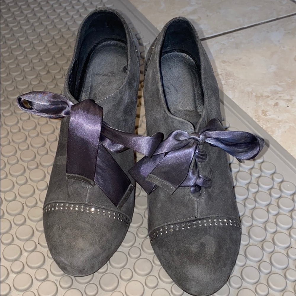 Grey suede leather high heels booties - size 6